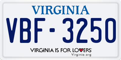VA license plate VBF3250