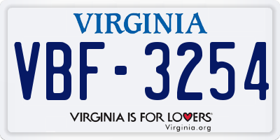 VA license plate VBF3254