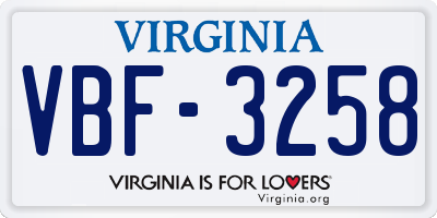 VA license plate VBF3258