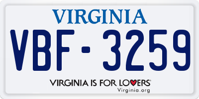 VA license plate VBF3259