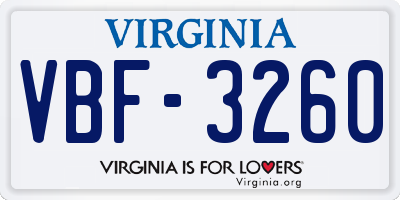 VA license plate VBF3260