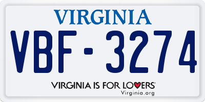 VA license plate VBF3274
