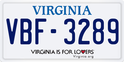 VA license plate VBF3289