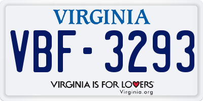 VA license plate VBF3293
