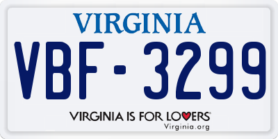 VA license plate VBF3299