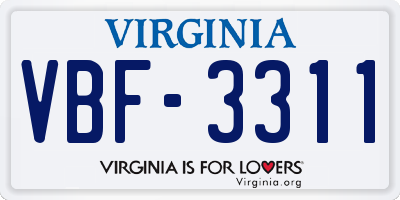VA license plate VBF3311