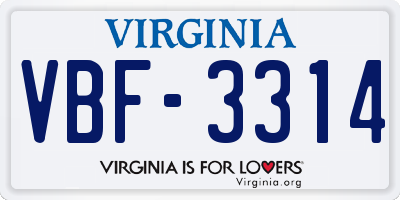 VA license plate VBF3314