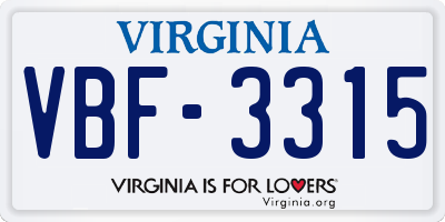 VA license plate VBF3315