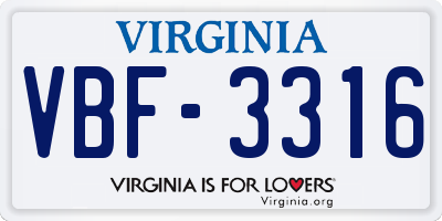 VA license plate VBF3316