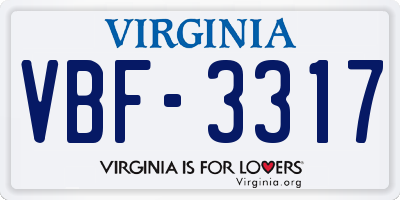 VA license plate VBF3317