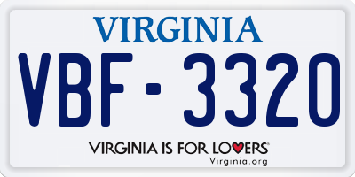 VA license plate VBF3320