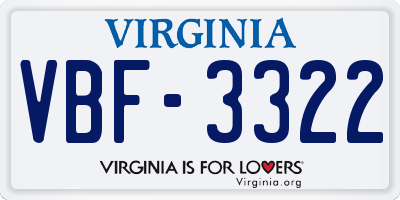 VA license plate VBF3322