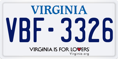 VA license plate VBF3326