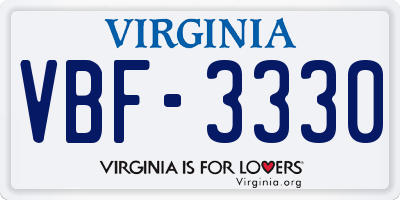 VA license plate VBF3330