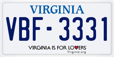 VA license plate VBF3331