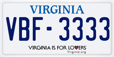VA license plate VBF3333
