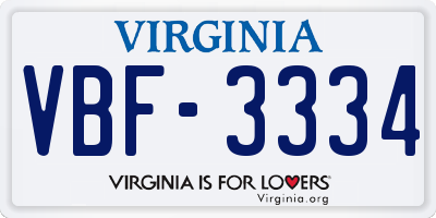VA license plate VBF3334