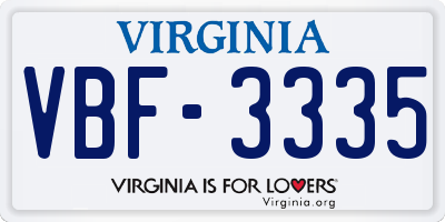 VA license plate VBF3335