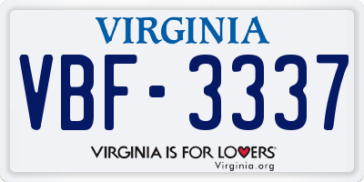 VA license plate VBF3337