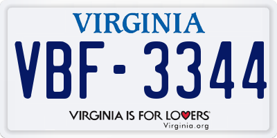 VA license plate VBF3344