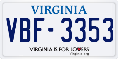 VA license plate VBF3353
