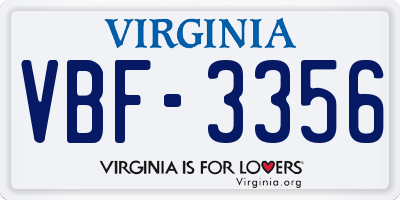 VA license plate VBF3356