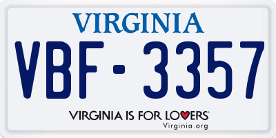 VA license plate VBF3357