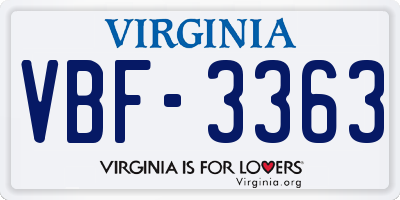 VA license plate VBF3363