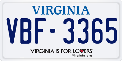 VA license plate VBF3365