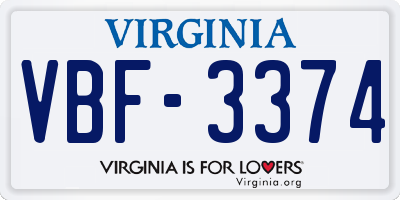 VA license plate VBF3374