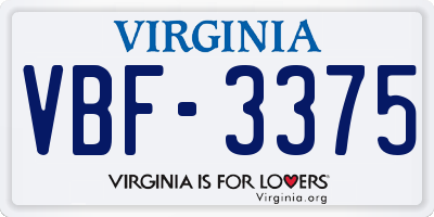 VA license plate VBF3375