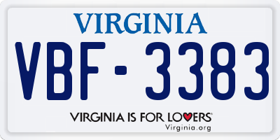 VA license plate VBF3383