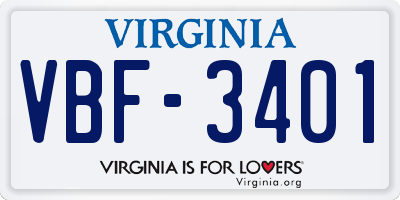 VA license plate VBF3401