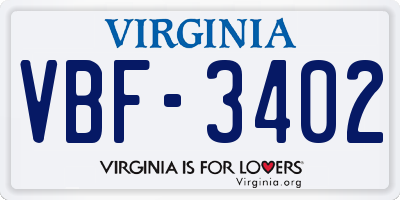 VA license plate VBF3402