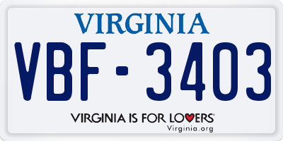 VA license plate VBF3403