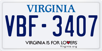 VA license plate VBF3407