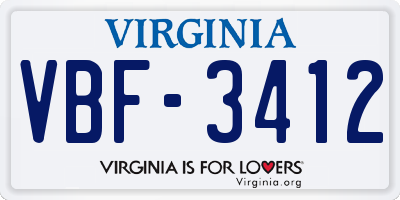 VA license plate VBF3412