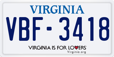 VA license plate VBF3418