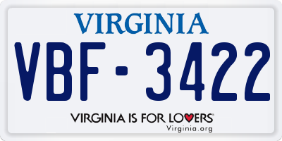 VA license plate VBF3422