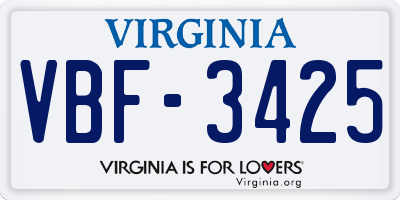 VA license plate VBF3425