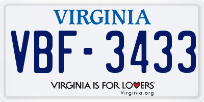 VA license plate VBF3433