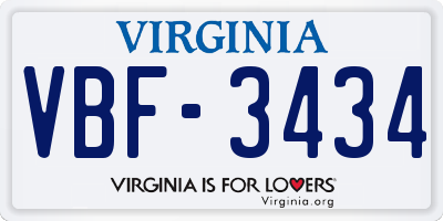 VA license plate VBF3434