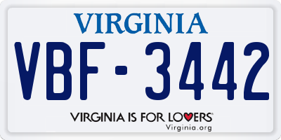 VA license plate VBF3442