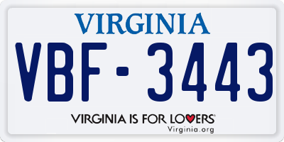 VA license plate VBF3443