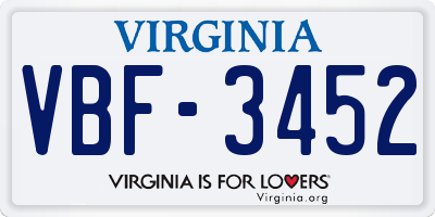 VA license plate VBF3452