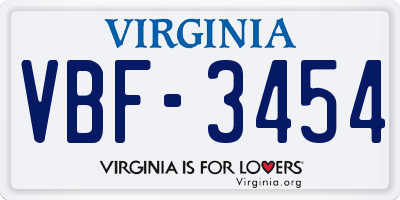 VA license plate VBF3454