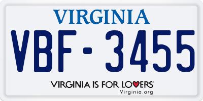 VA license plate VBF3455