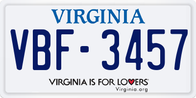 VA license plate VBF3457