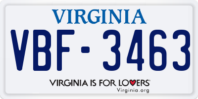 VA license plate VBF3463