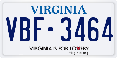 VA license plate VBF3464